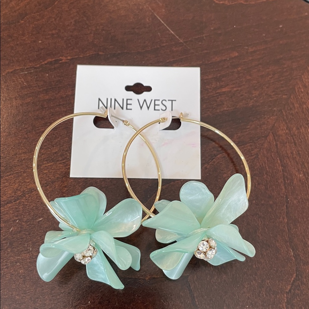 Nine West Gold Hoops with Mint Floral Design